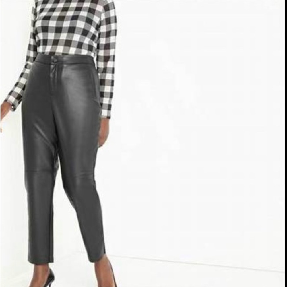 Faux Leather Pants with Straight Leg and Zipper Fly